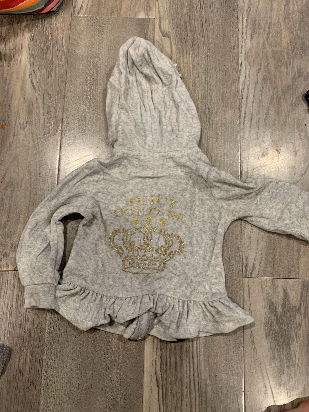 Y2K Juicy Couture Velour Zip-Up Hoodie Size 18M Gray Crown Ruffle 6