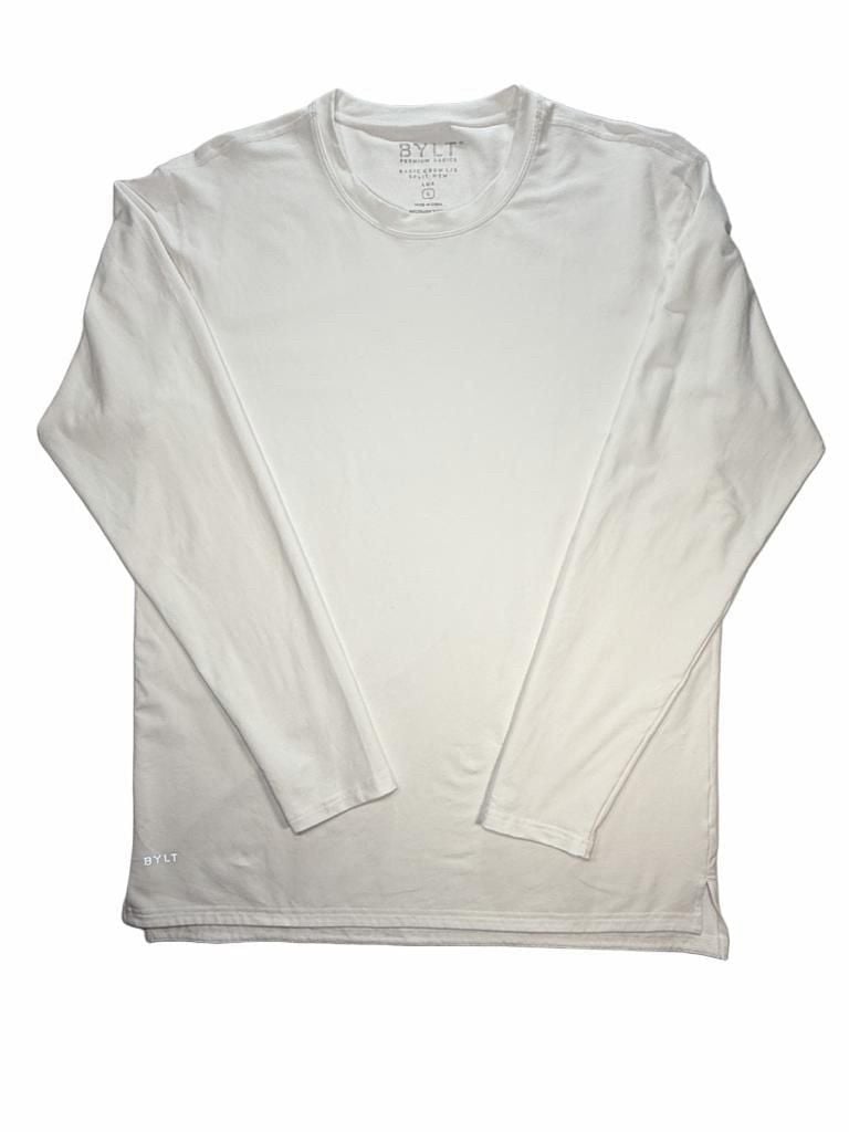 BYLT Premium Basics Men’s L White Long Sleeve Crewneck Split Hem Athletic Casual 3
