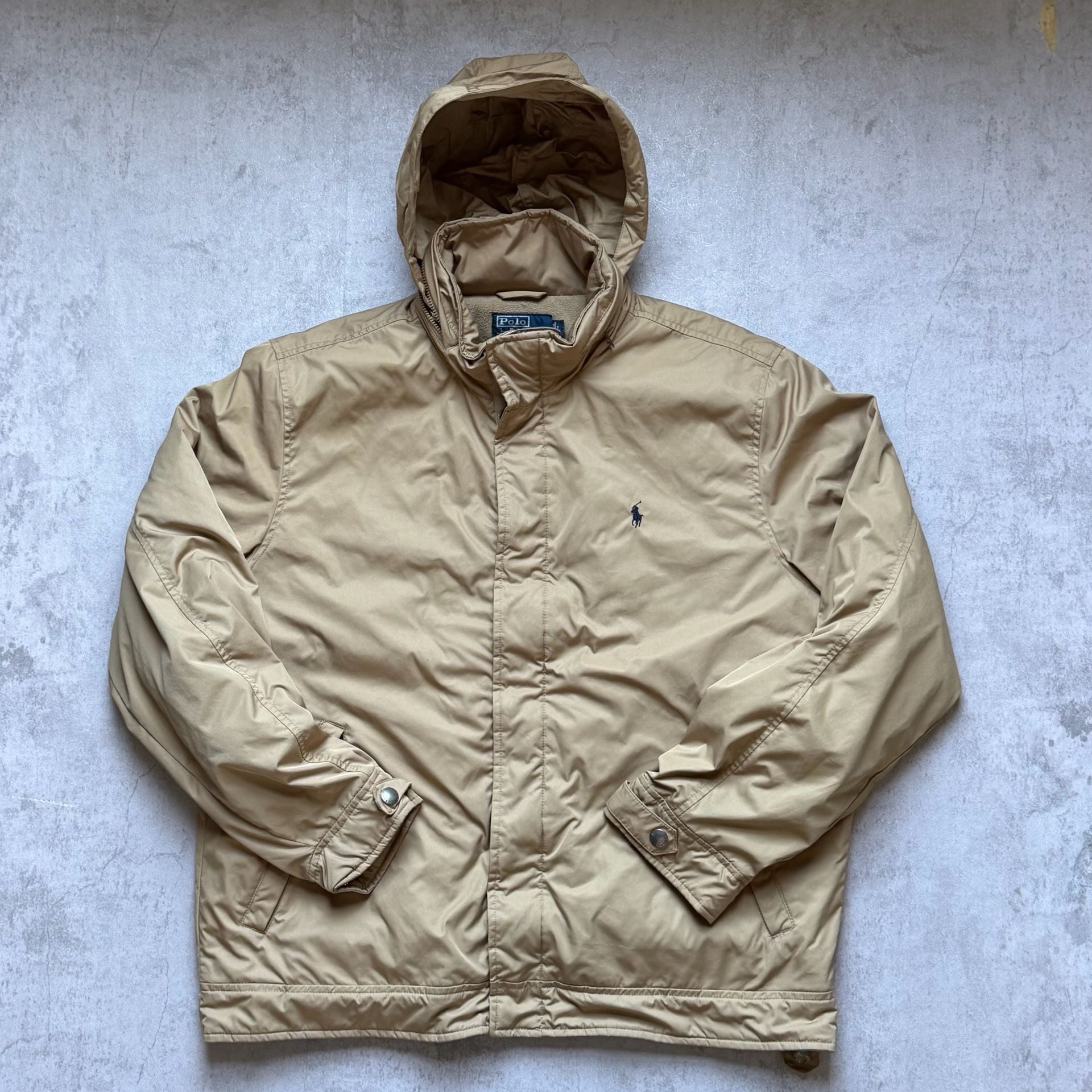 Polo Ralph Lauren Jacket Size L Tan Hooded Full Zip Windbreaker 7