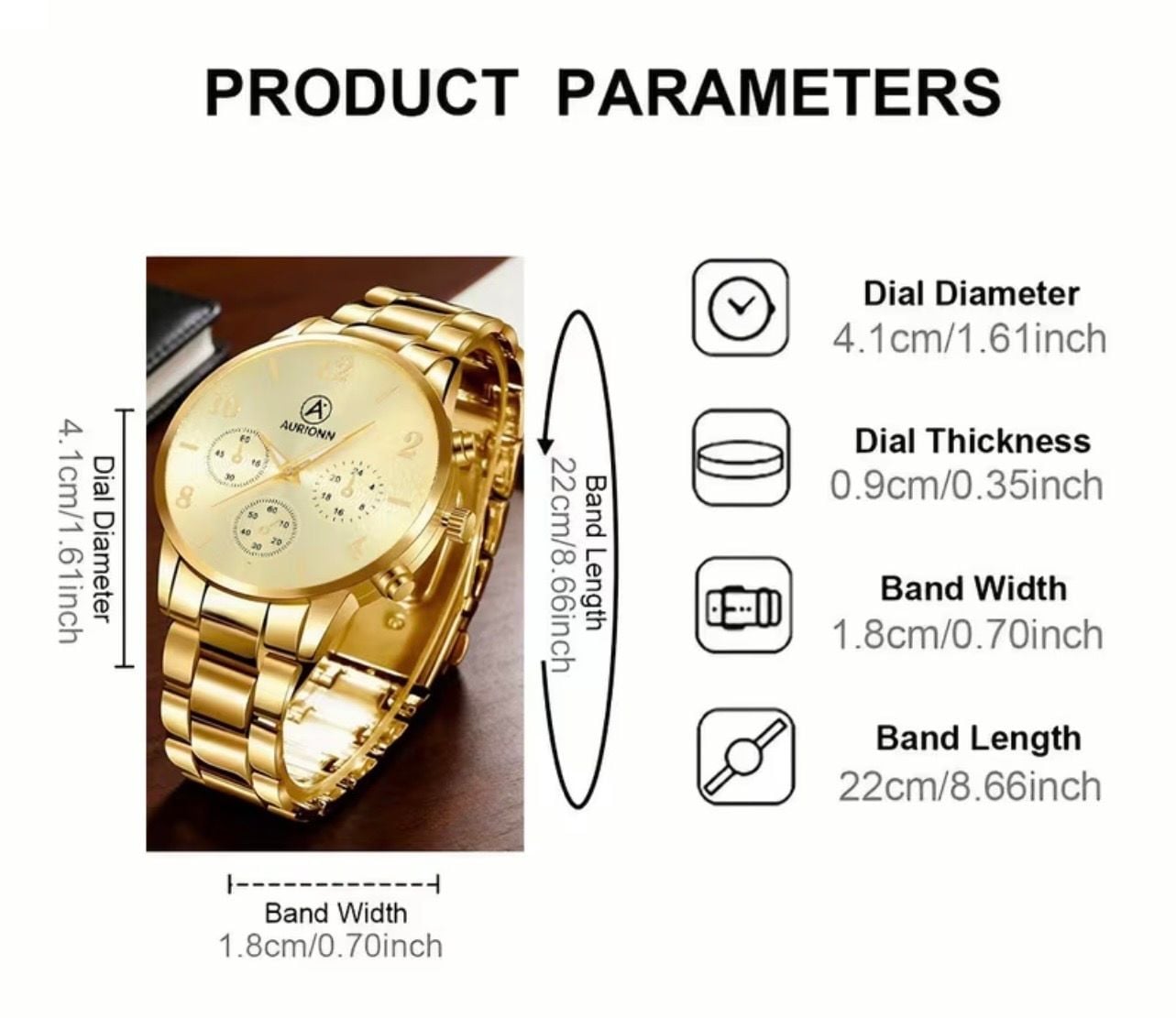 Aurionn Men's Quartz Timepiece Gold Stainless Steel 7