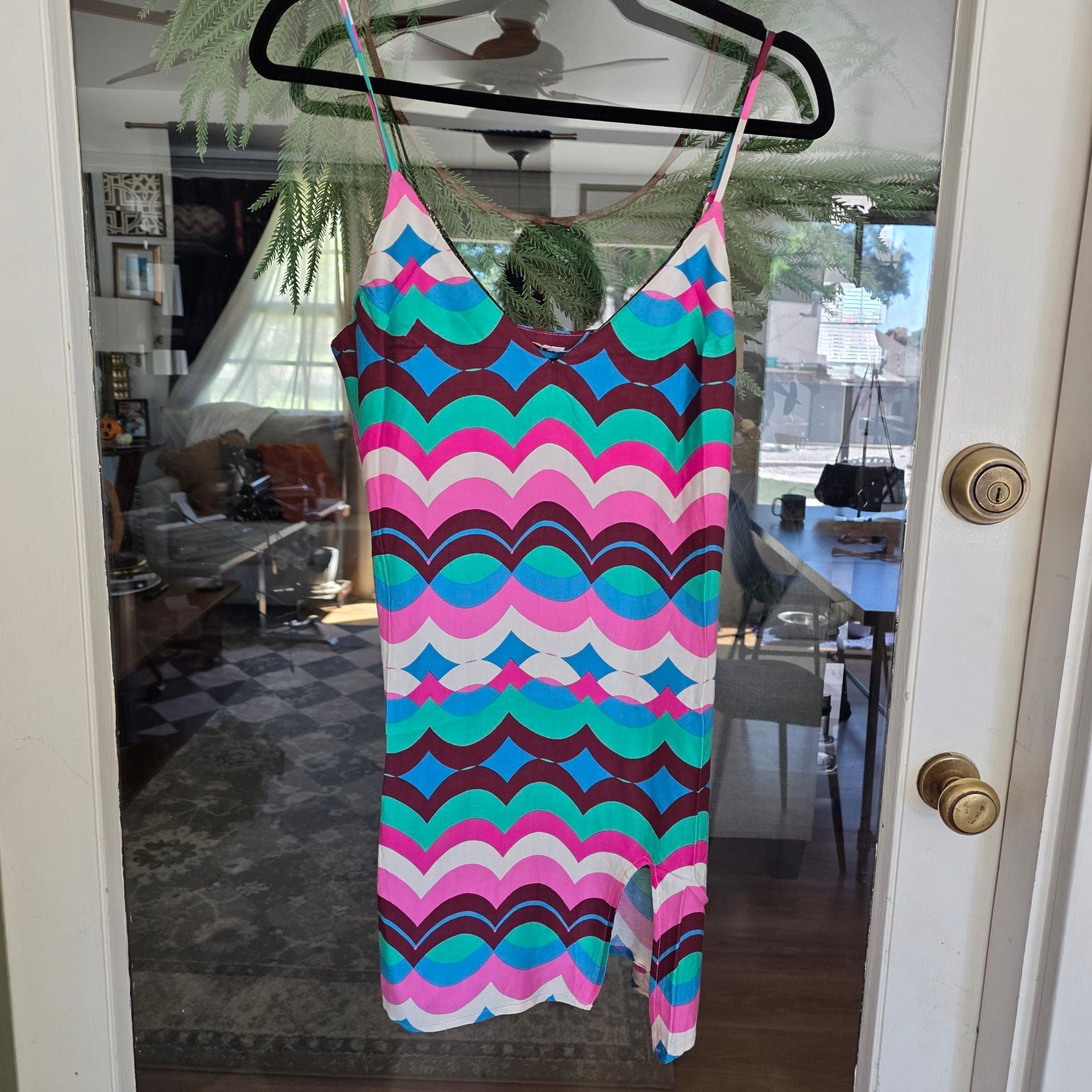 Olivaceous Slip Dress Size S Multicolored Geometric 2
