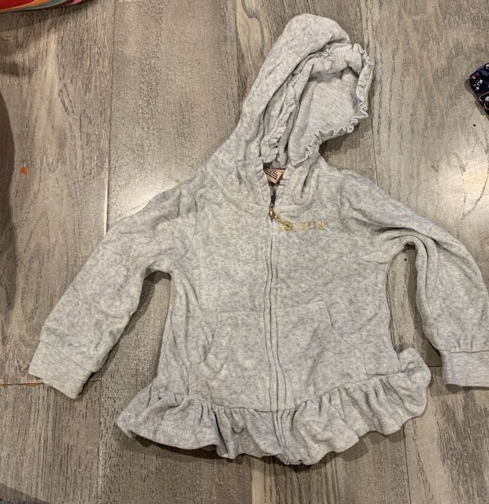 Y2K Juicy Couture Velour Zip-Up Hoodie Size 18M Gray Crown Ruffle 2