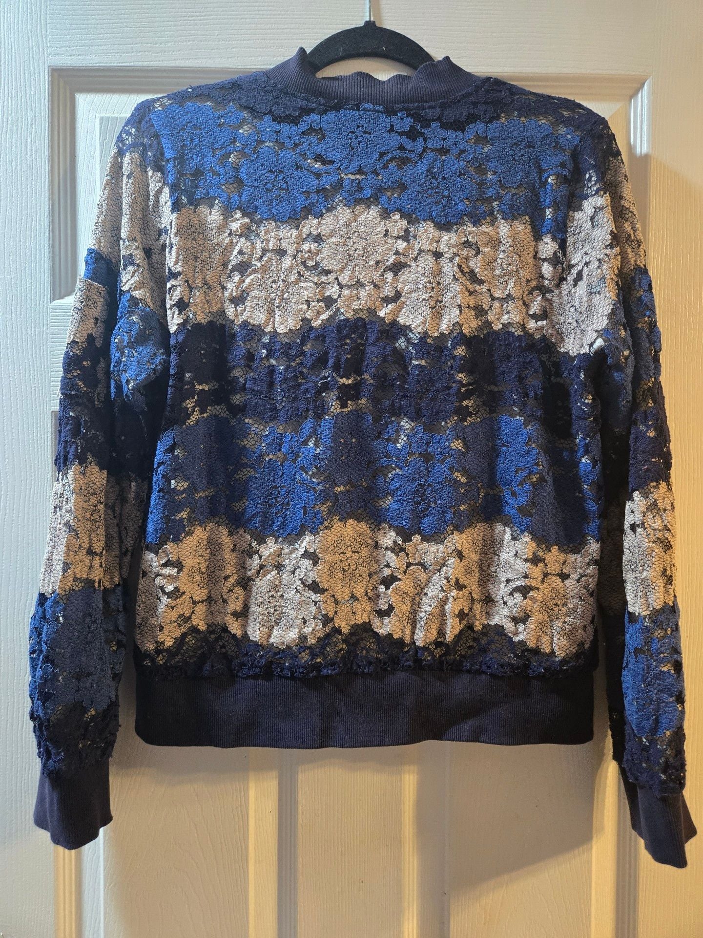 It Girl Lace Bomber Jacket Size S Blue 6