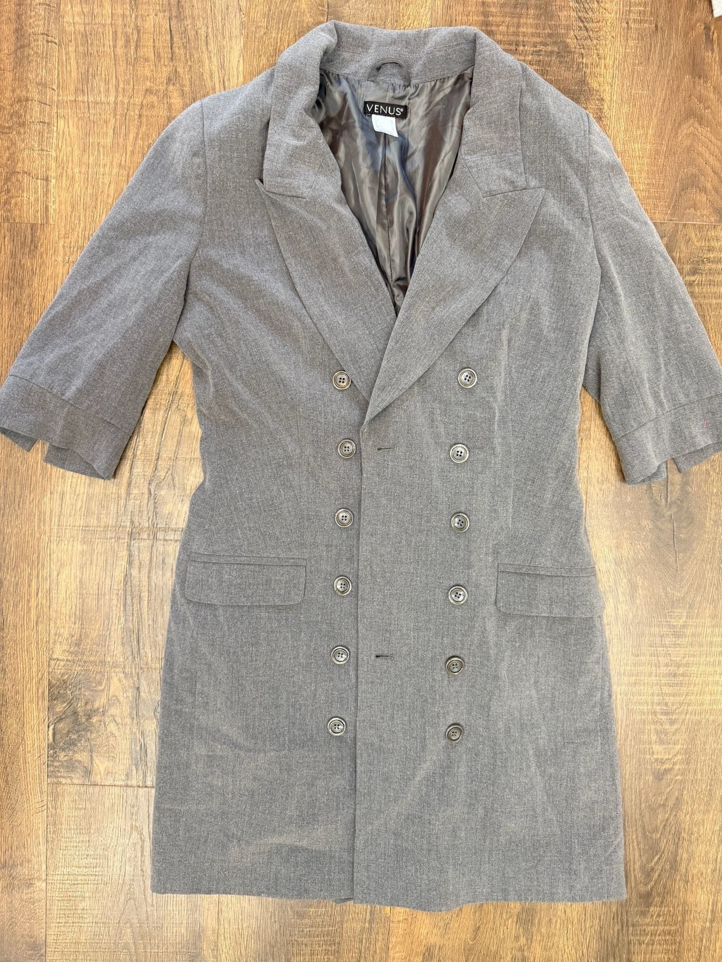 Venus Double Breasted Blazer Coat Size 8 Gray 2