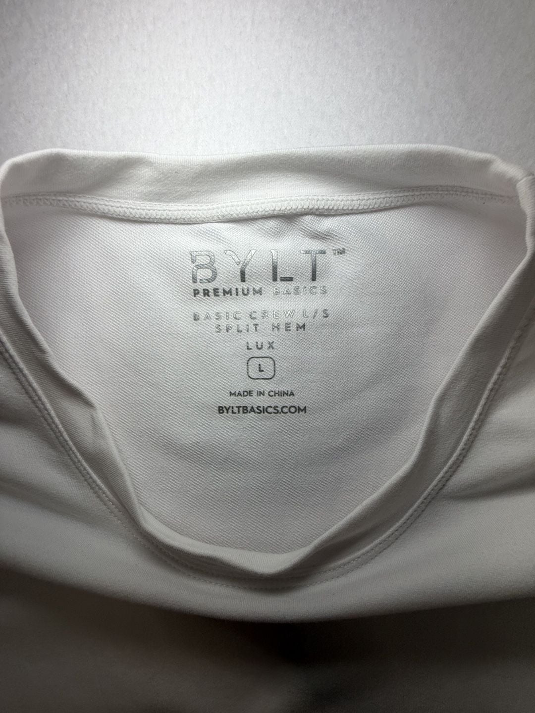 BYLT Premium Basics Men’s L White Long Sleeve Crewneck Split Hem Athletic Casual 5