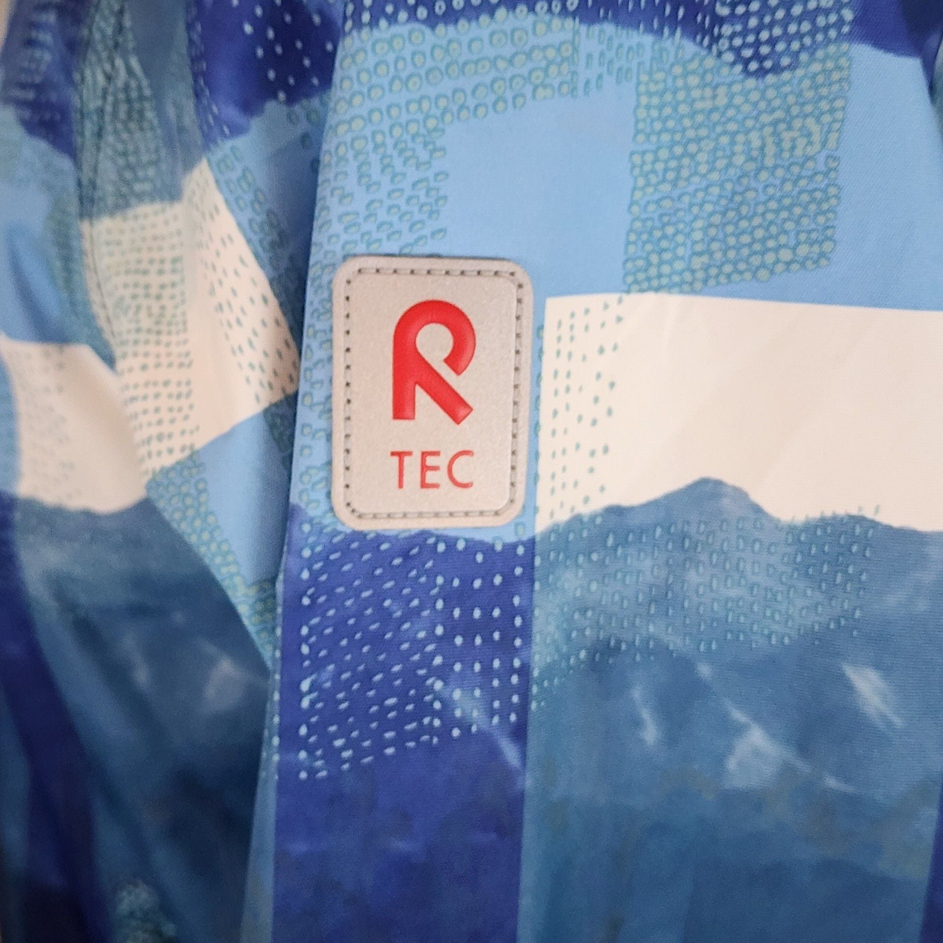 Reima Kids Waterproof Breathable Hooded Jacket Blue Abstract Print Approx 5T 7