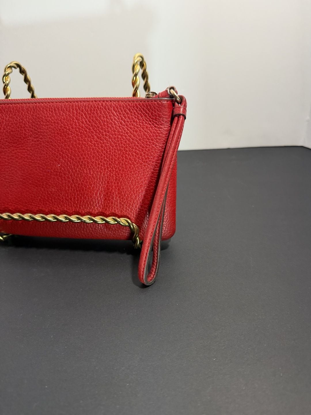 Coach C5576 Brown Signature 1941 Red Leather Double Zip Wristlet preowned like new 7