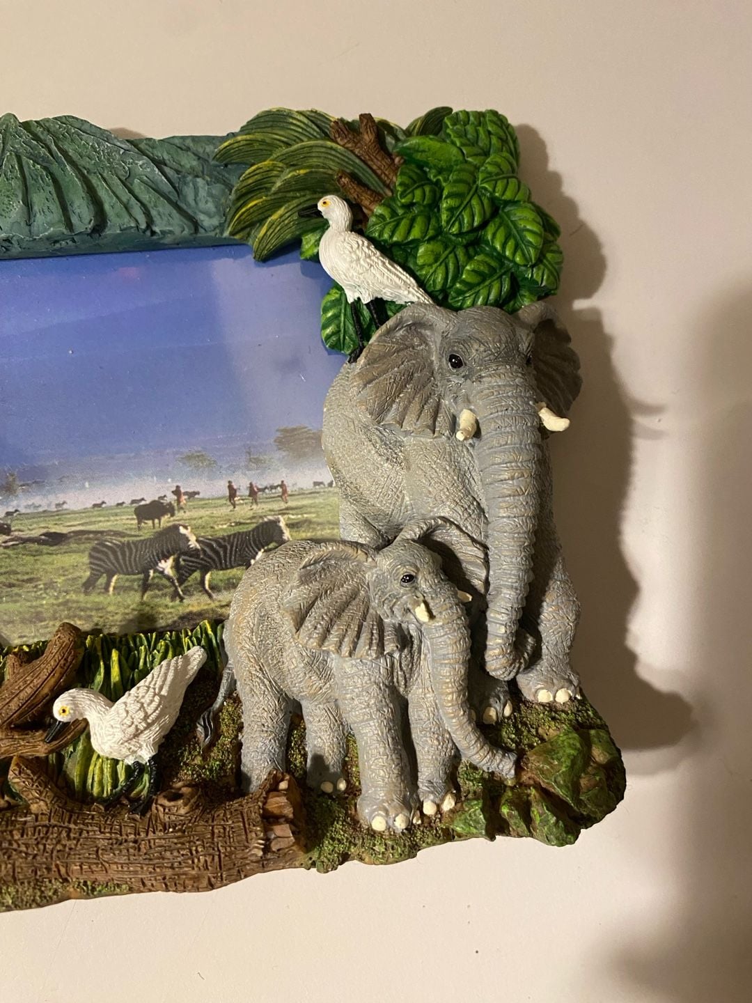Wildlife Safari Elephant Family 3D Photo Frame Resin Decor 3