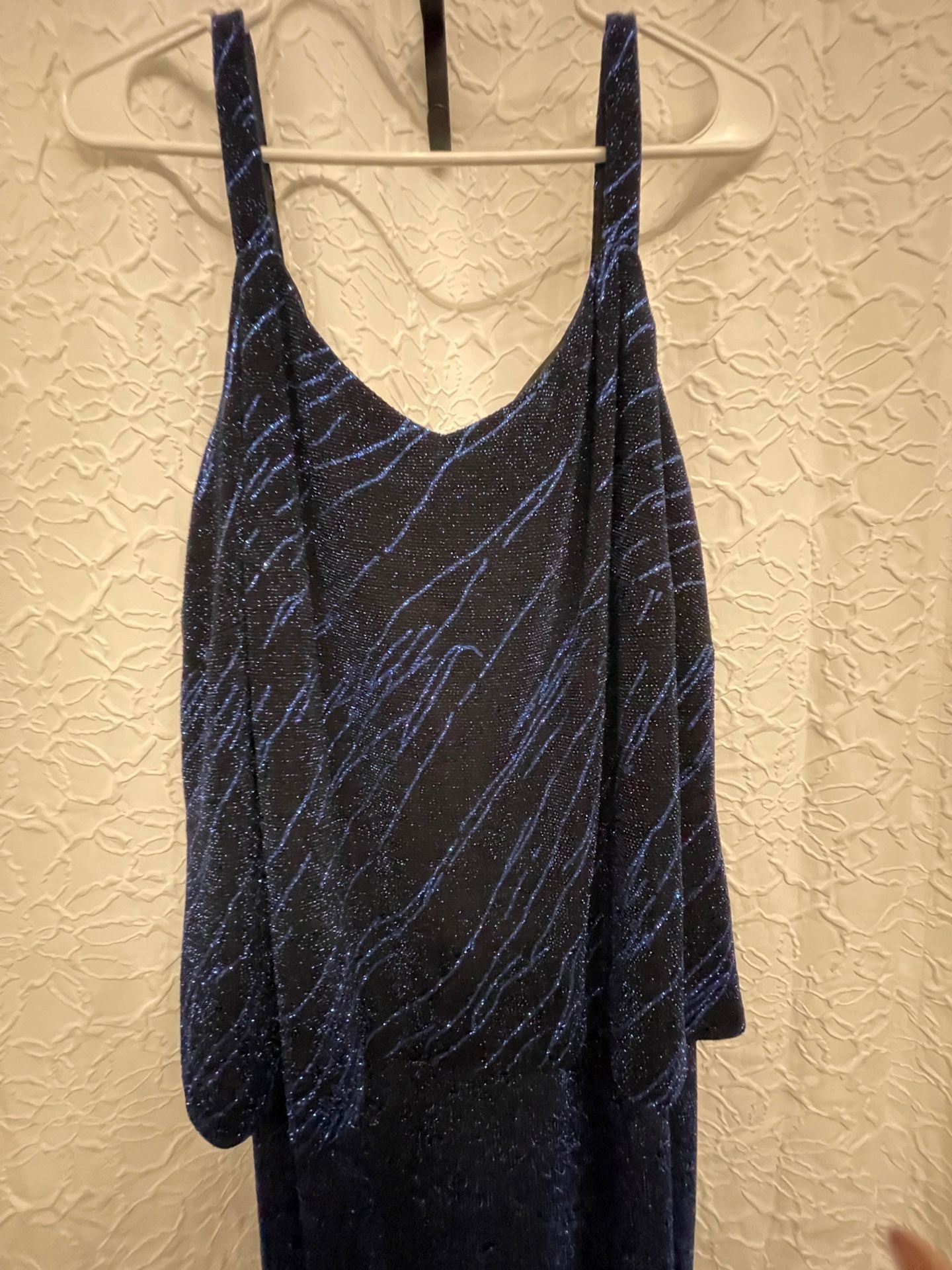 Alex Evenings Metallic Cobalt Blue Glitter 2pc Jacket Maxi Dress Set Plus Sz 20W 3