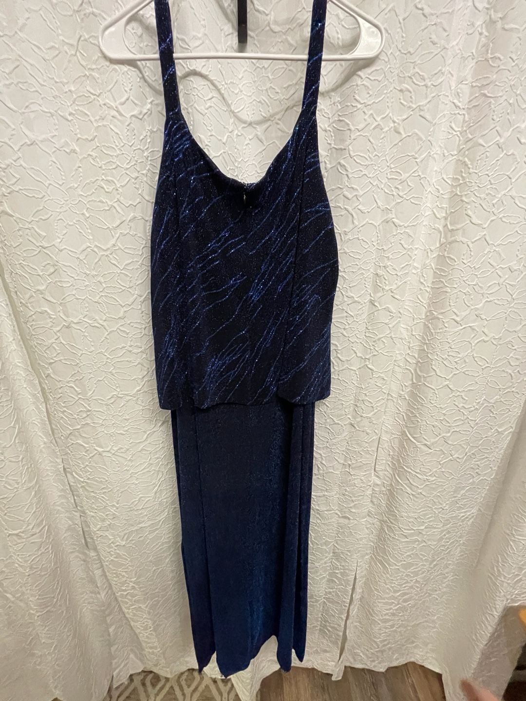 Alex Evenings Metallic Cobalt Blue Glitter 2pc Jacket Maxi Dress Set Plus Sz 20W 7