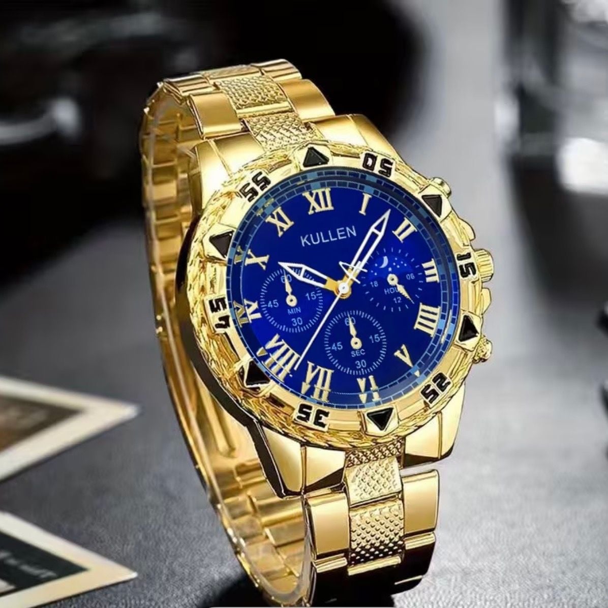 Kullen Gold Tone Blue Dial Chronograph Watch 2