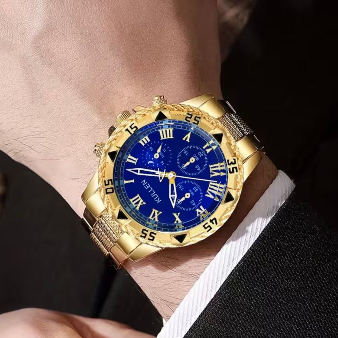 Kullen Gold Tone Blue Dial Chronograph Watch 3
