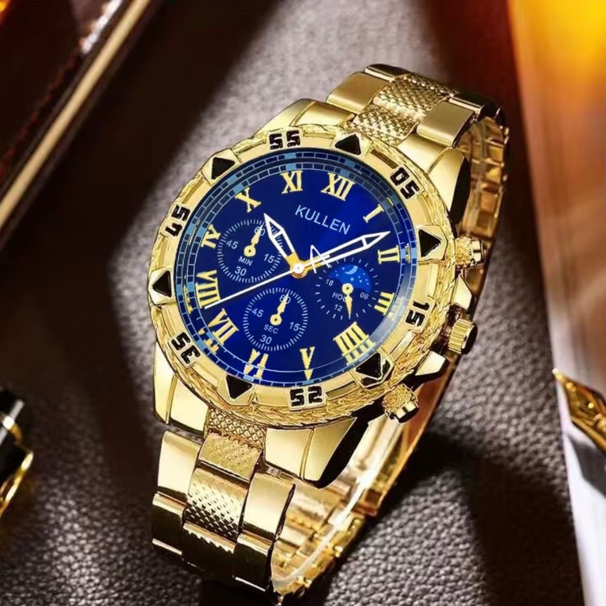 Kullen Gold Tone Blue Dial Chronograph Watch 4