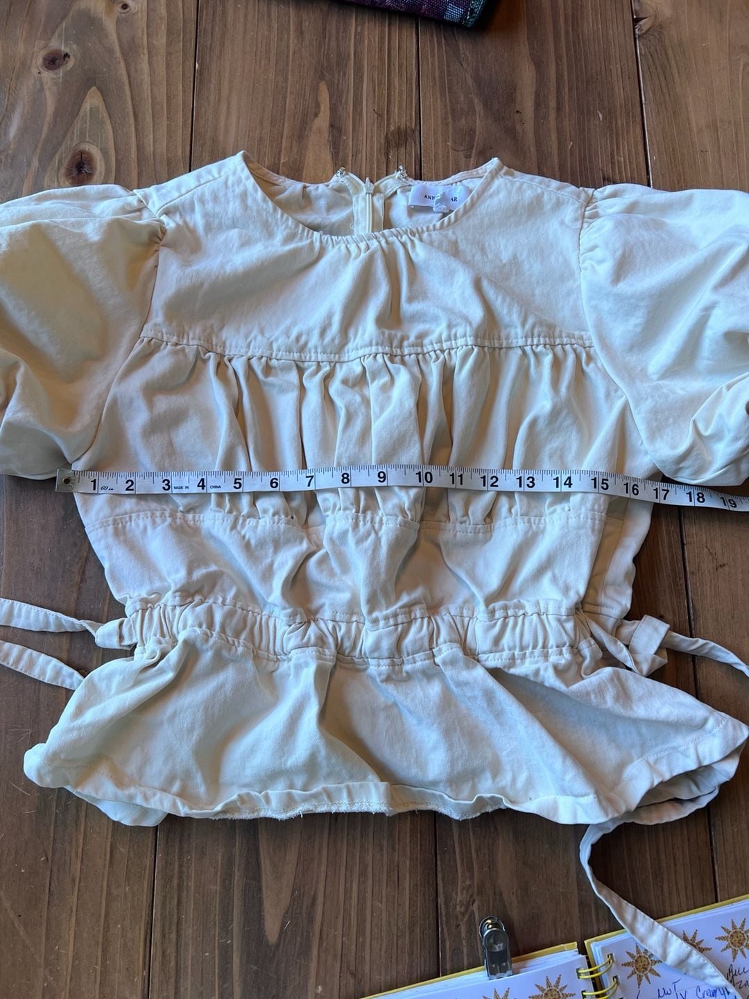 Anniewear Puff Sleeve Peplum Top Size M Cream Cotton 7