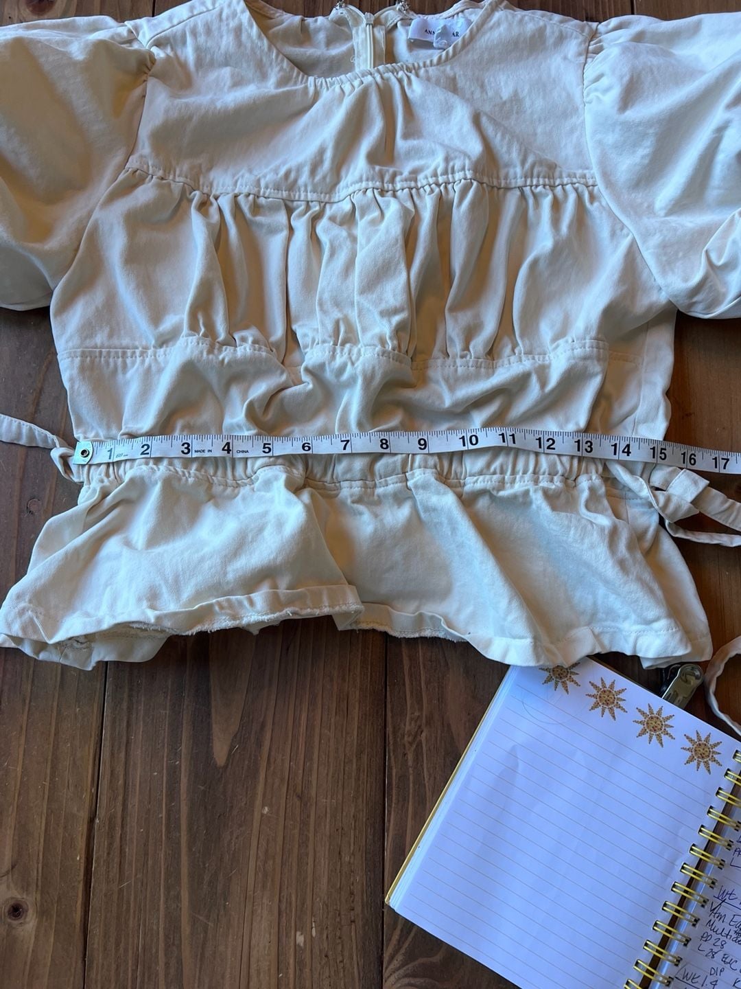 Anniewear Puff Sleeve Peplum Top Size M Cream Cotton 8