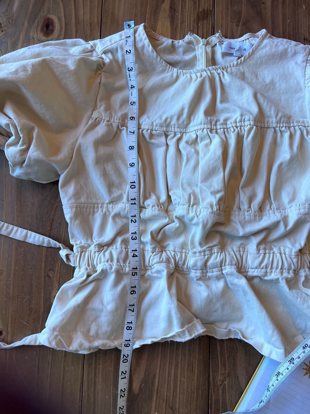 Anniewear Puff Sleeve Peplum Top Size M Cream Cotton 9