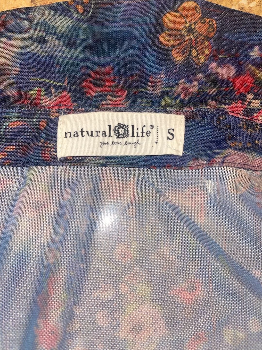 Natural Life S Floral Sheer Mesh Ruched Button Front Top Y2K Whimsigoth Boho 5