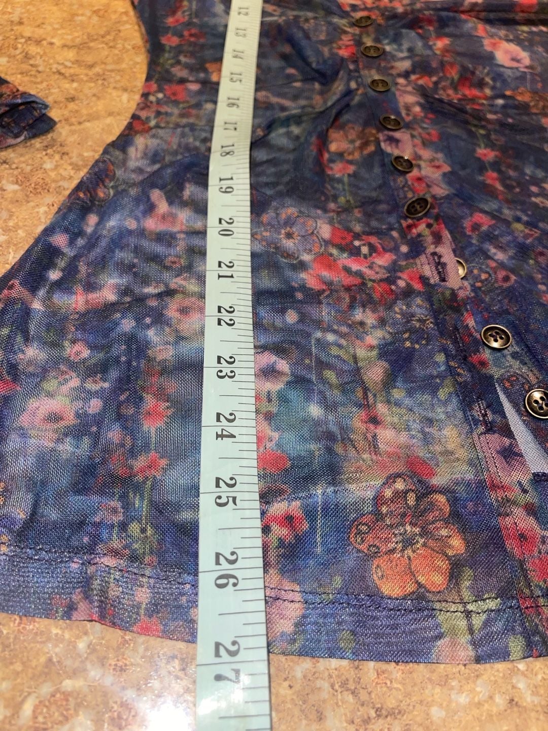 Natural Life S Floral Sheer Mesh Ruched Button Front Top Y2K Whimsigoth Boho 11
