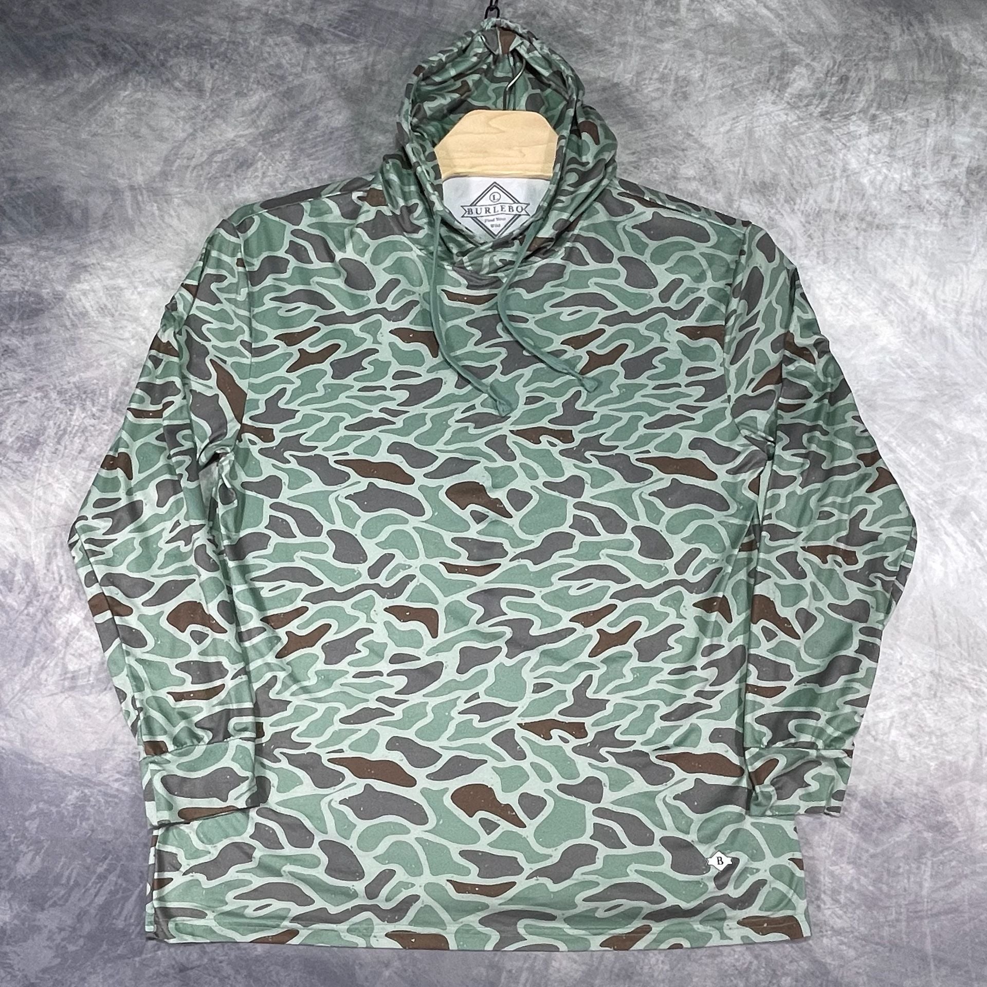 Burlebo Retro Duck Camo Performance Hoodie Size L Green Camouflage 2