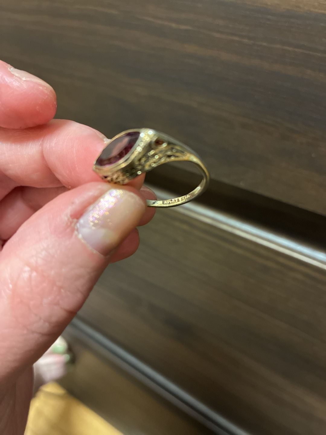 Vintage 1970s Esposito 14K GE Marquise Red Crystal Ring 8