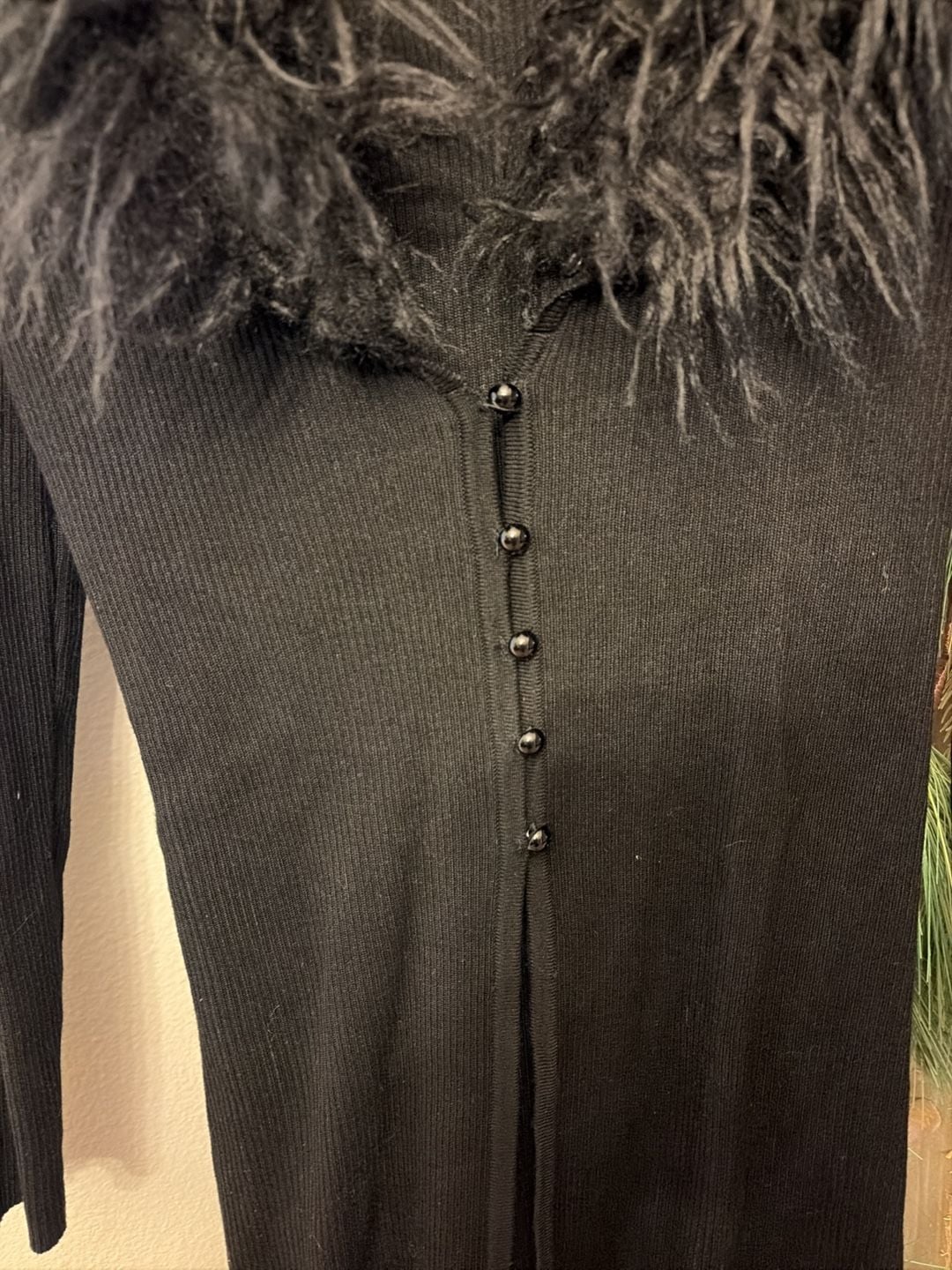 Almost Famous Cardigan Size S Black Faux Fur Trim 4