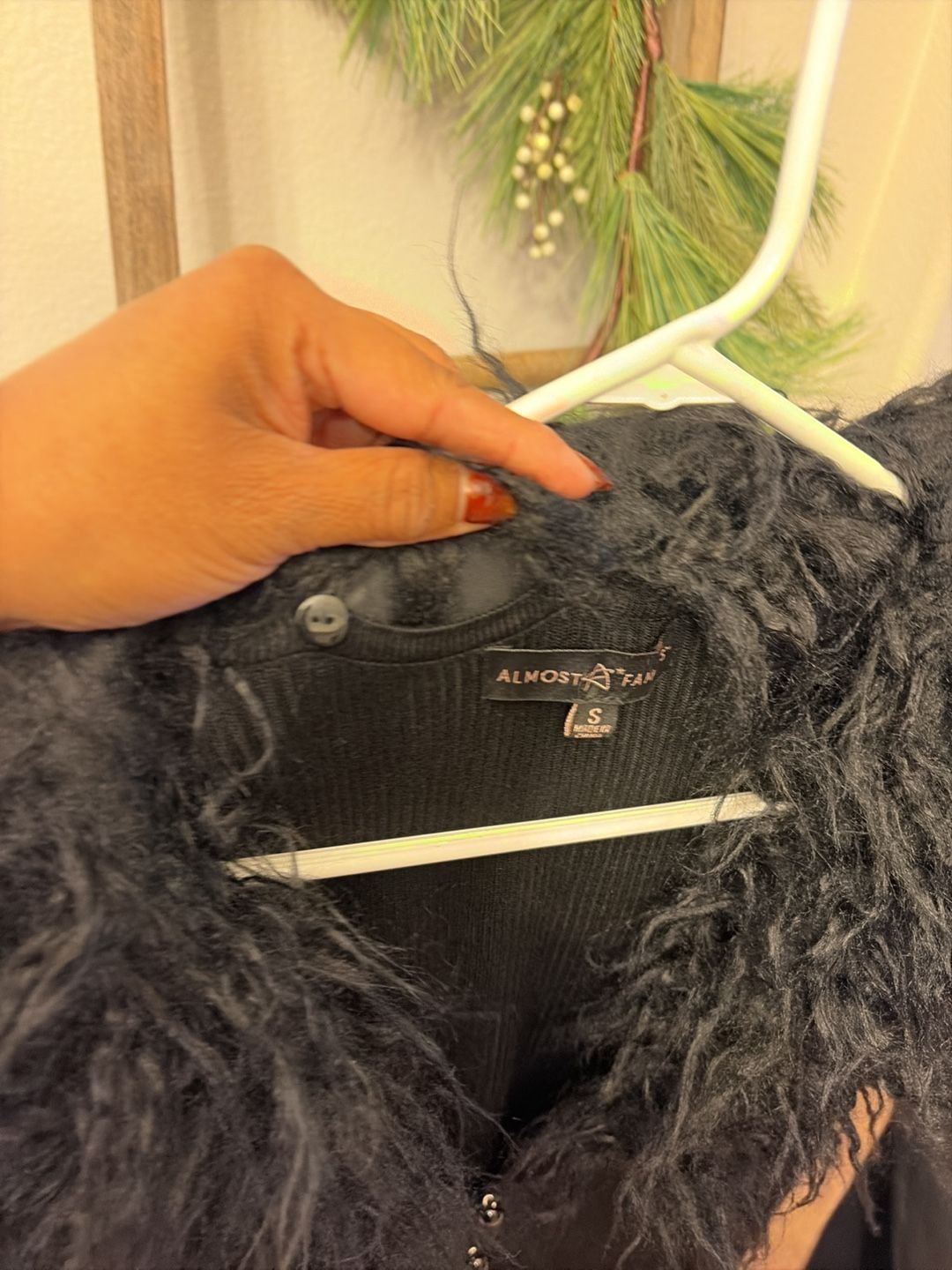 Almost Famous Cardigan Size S Black Faux Fur Trim 5