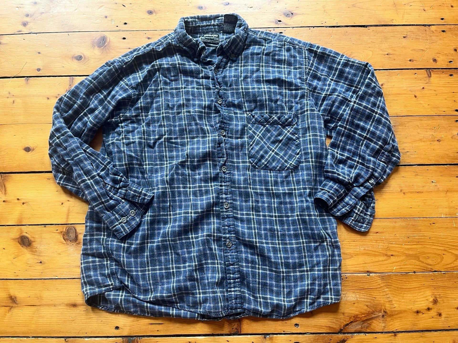 Highland Outfitters Flannel Shirt Size L Blue Plaid Cotton Gorpcore 2