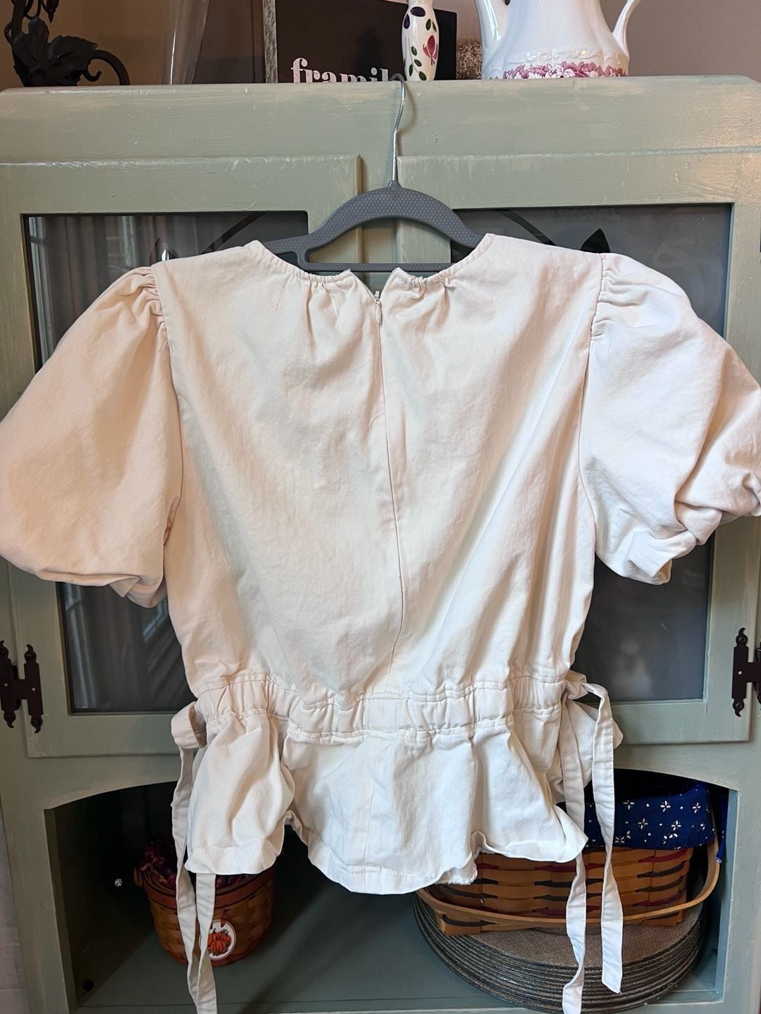 Anniewear Puff Sleeve Peplum Top Size M Cream Cotton 5