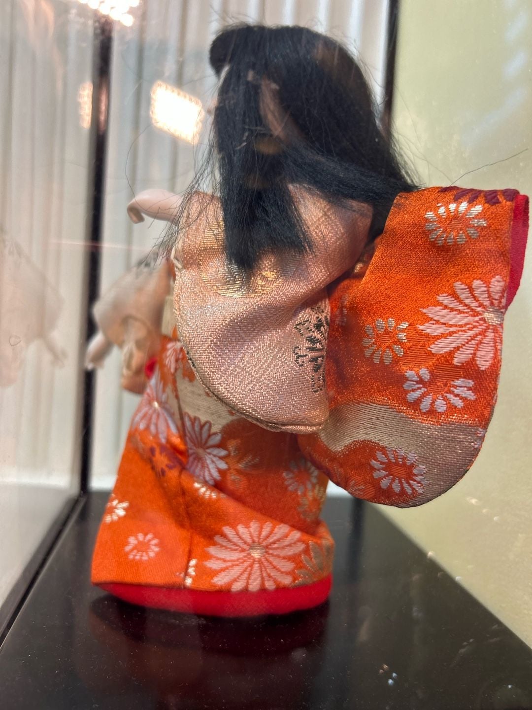 Vintage Japanese Kimekomi Doll Kimekomi-Ningyo Orange Silk Brocade Kimono 4