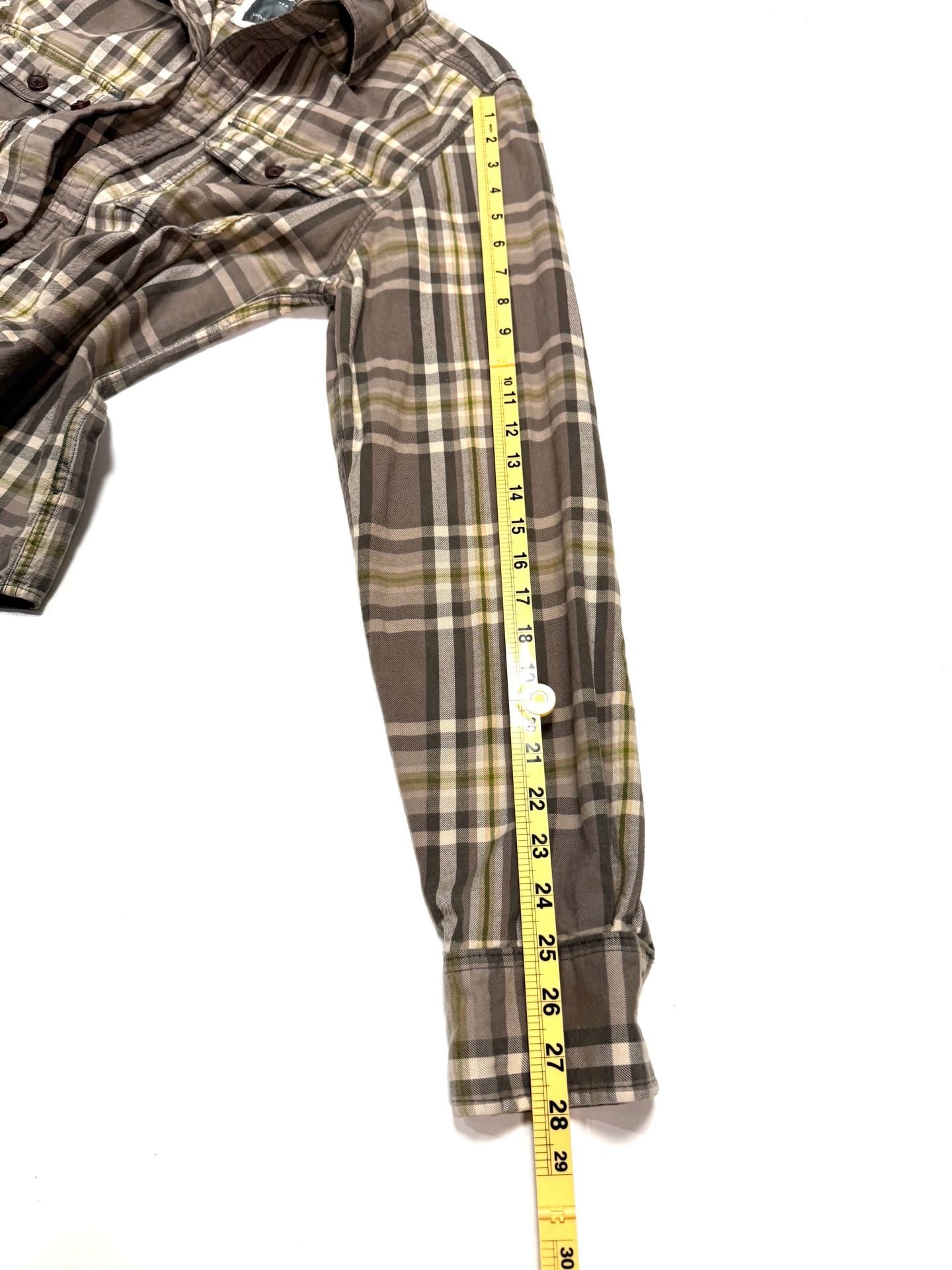 Abercrombie & Fitch Men's Flannel Shirt M Workwear Heritage Americana Cabincore Grunge Muscle Fit Plaid Brown Olive Green Cream Long Sleeve Button Up Two Chest Pockets 100% Cotton Lumberjack 7