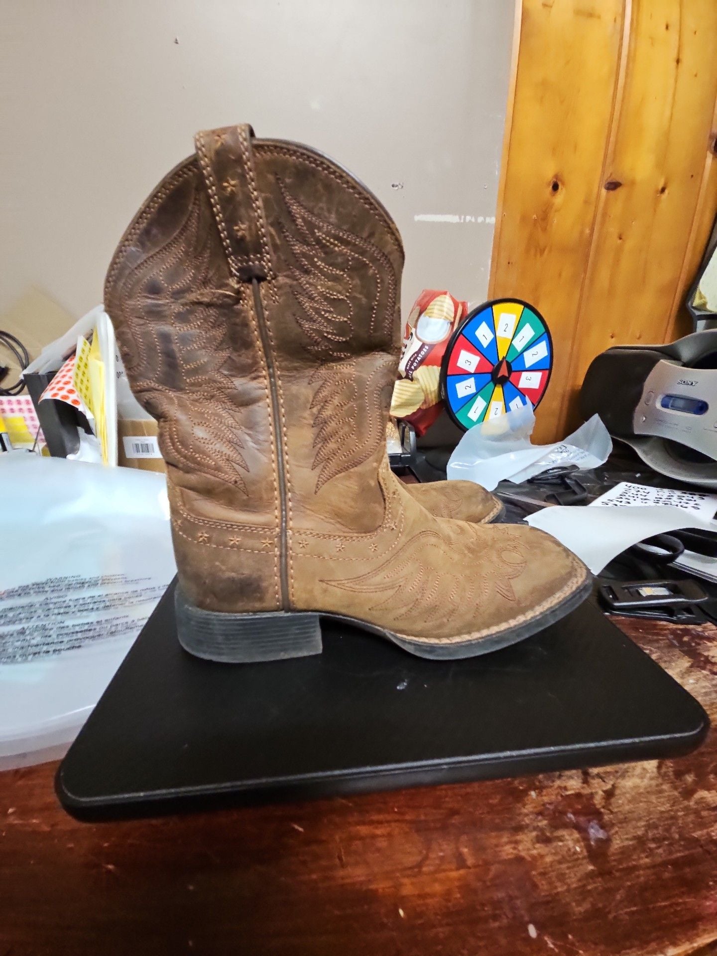 Ariat Cowboy Boots Size 1 Brown Leather Square Toe 3