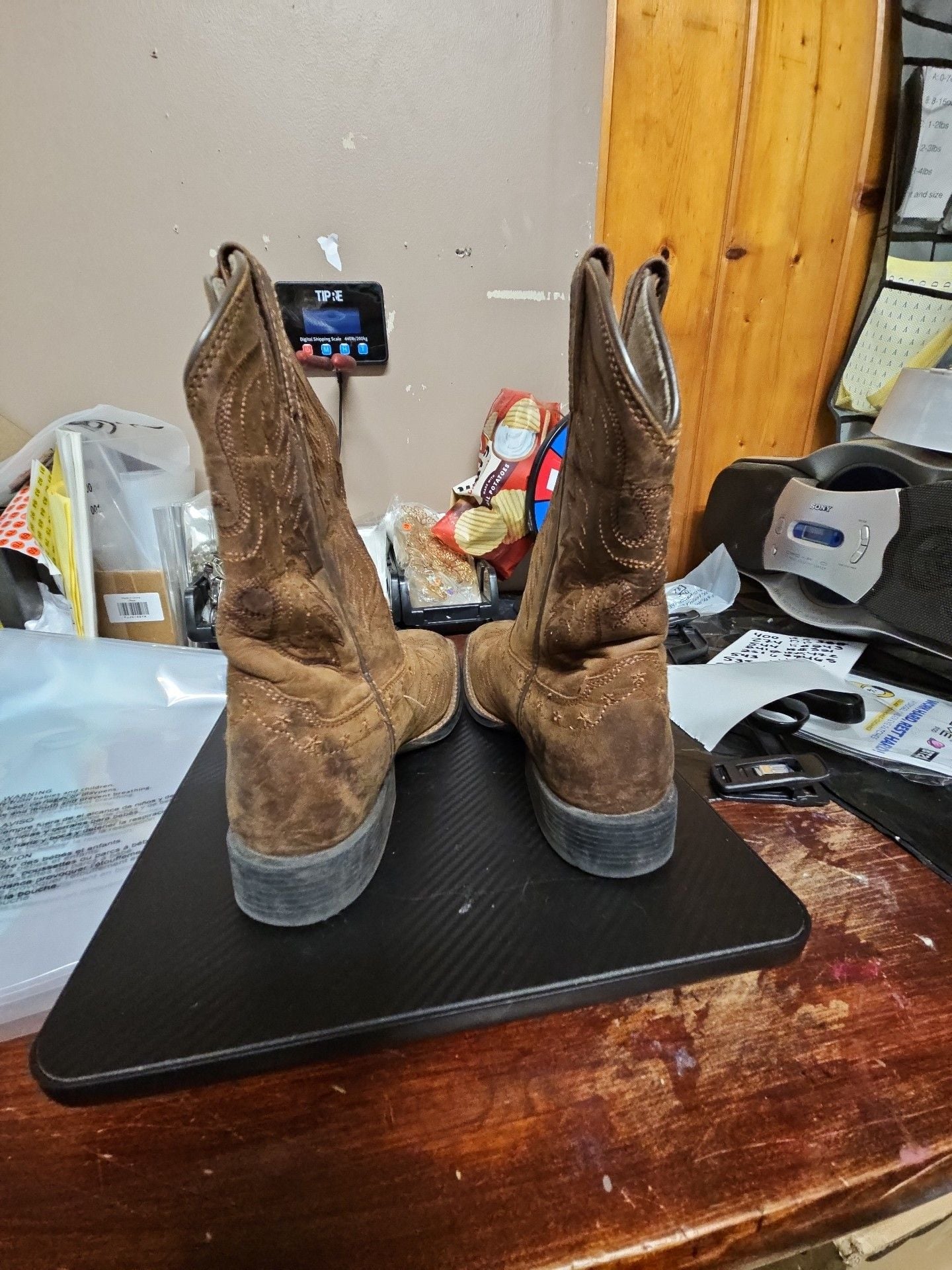 Ariat Cowboy Boots Size 1 Brown Leather Square Toe 4
