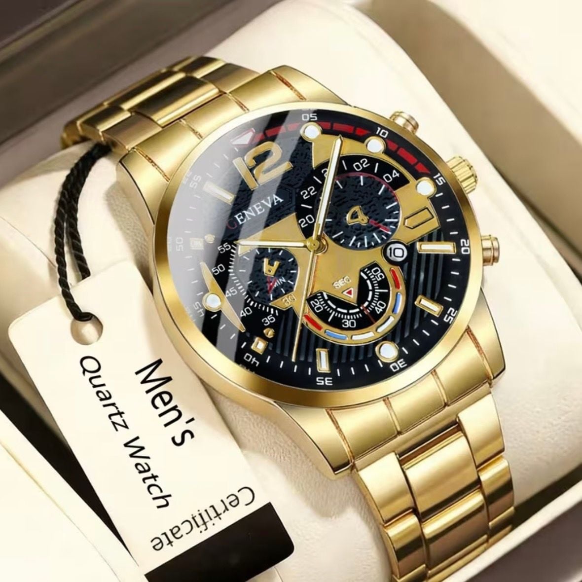 Geneva Luxury Gold Men's Six Pin Quartz Watch 2