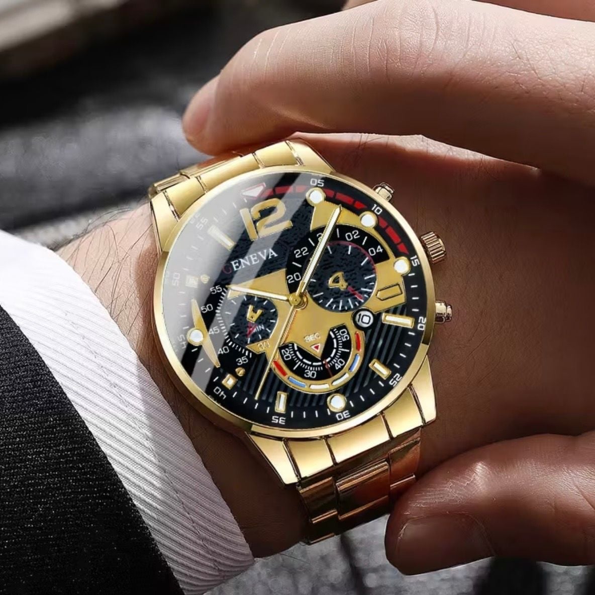 Geneva Luxury Gold Men's Six Pin Quartz Watch 3