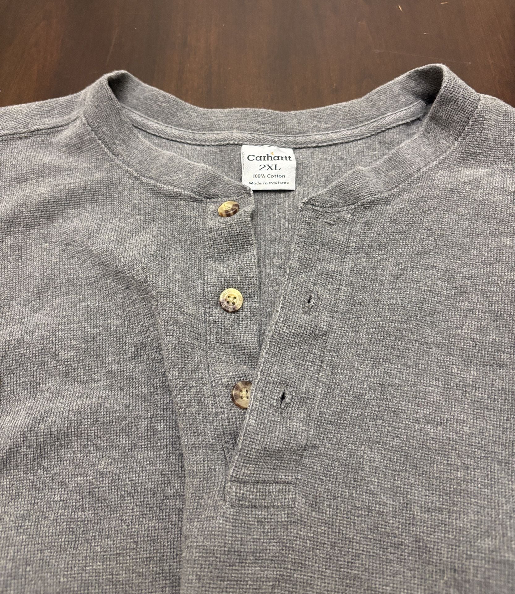 Carhartt Thermal Long Sleeve Henley 2XL Gray Cotton 3