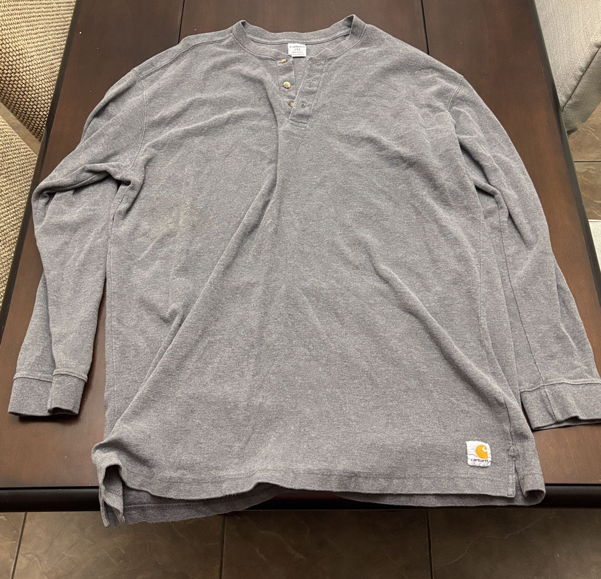 Carhartt Thermal Long Sleeve Henley 2XL Gray Cotton 2