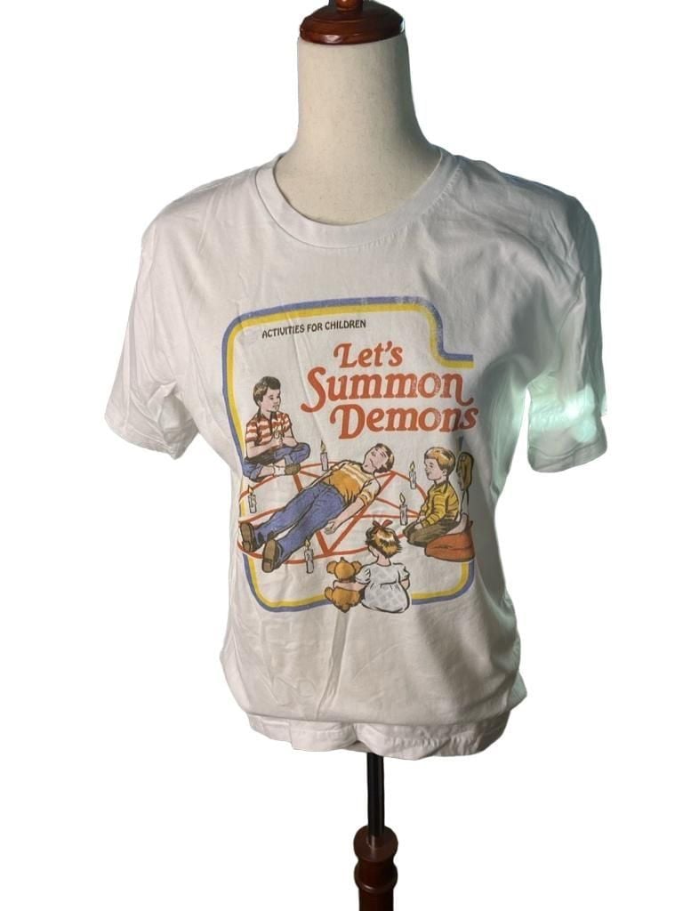 AS Colour Let's Summon Demons T-Shirt Size M White Graphic Tee 3