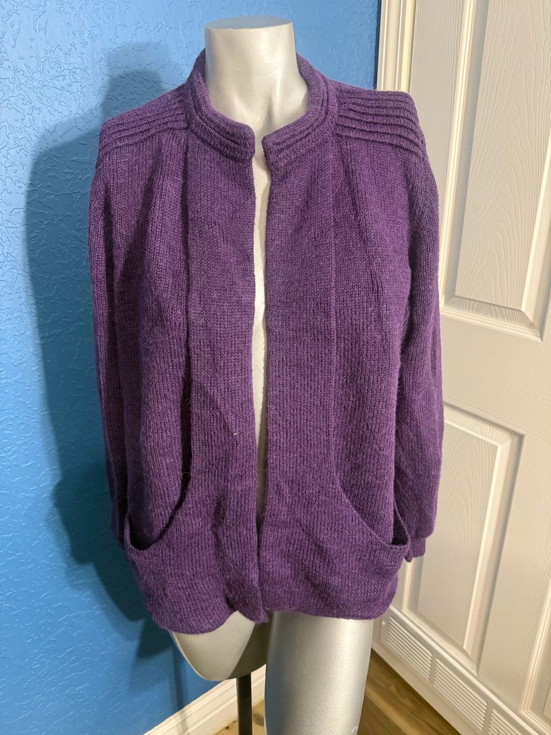 Peruvian Link Alpaca Cardigan Size OS Purple Open Front Knit Sweater 2