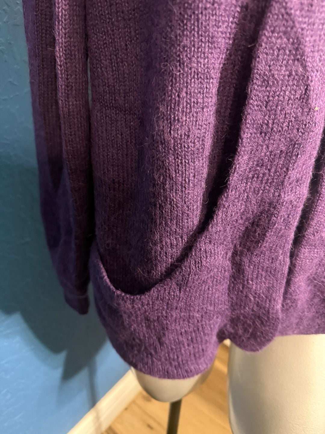 Peruvian Link Alpaca Cardigan Size OS Purple Open Front Knit Sweater 3