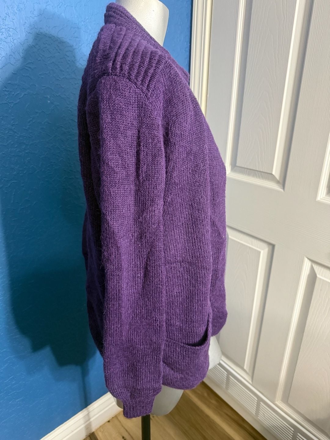 Peruvian Link Alpaca Cardigan Size OS Purple Open Front Knit Sweater 4