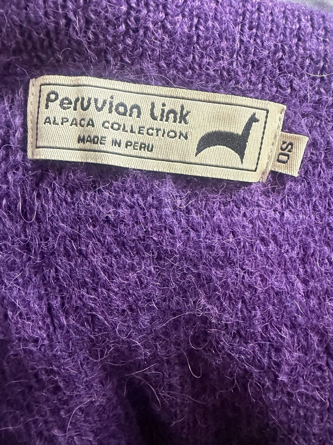 Peruvian Link Alpaca Cardigan Size OS Purple Open Front Knit Sweater 5