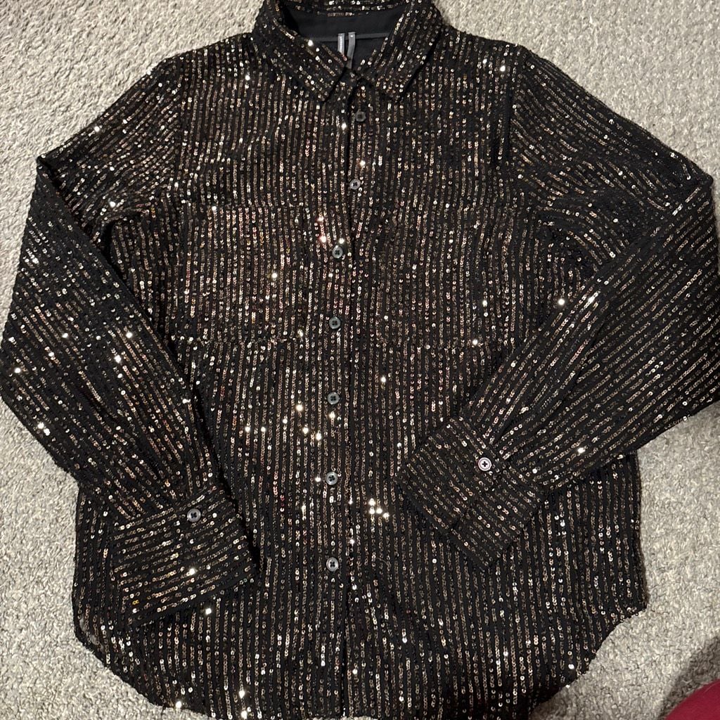 Anthropologie Remie Button Down Sequin Blouse Size M 3