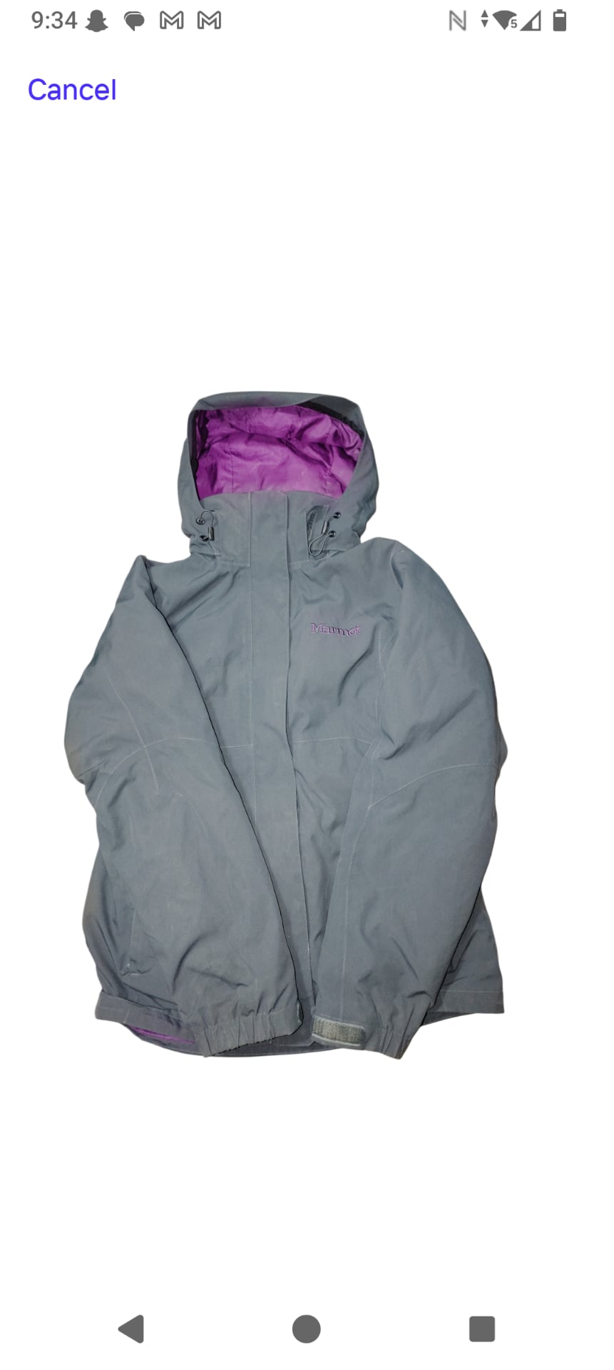 Marmot Fleece Lined Waterproof Hooded Rain Jacket Size S Gray 5
