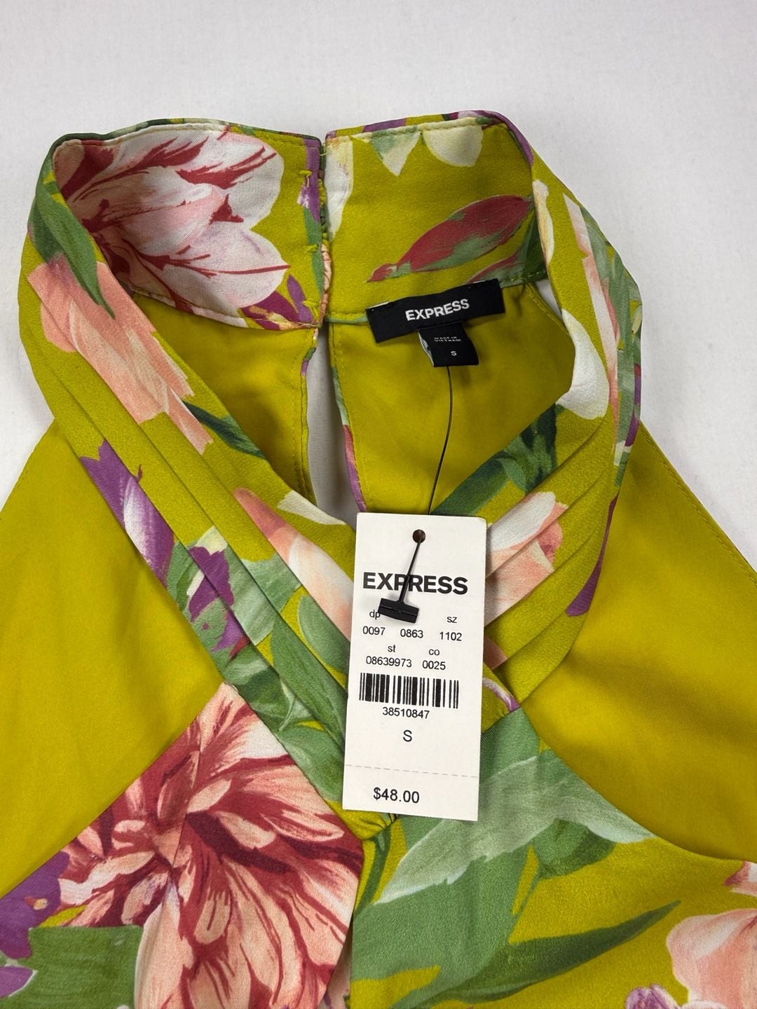 Express Halter Top Size S Green Floral Sleeveless 3