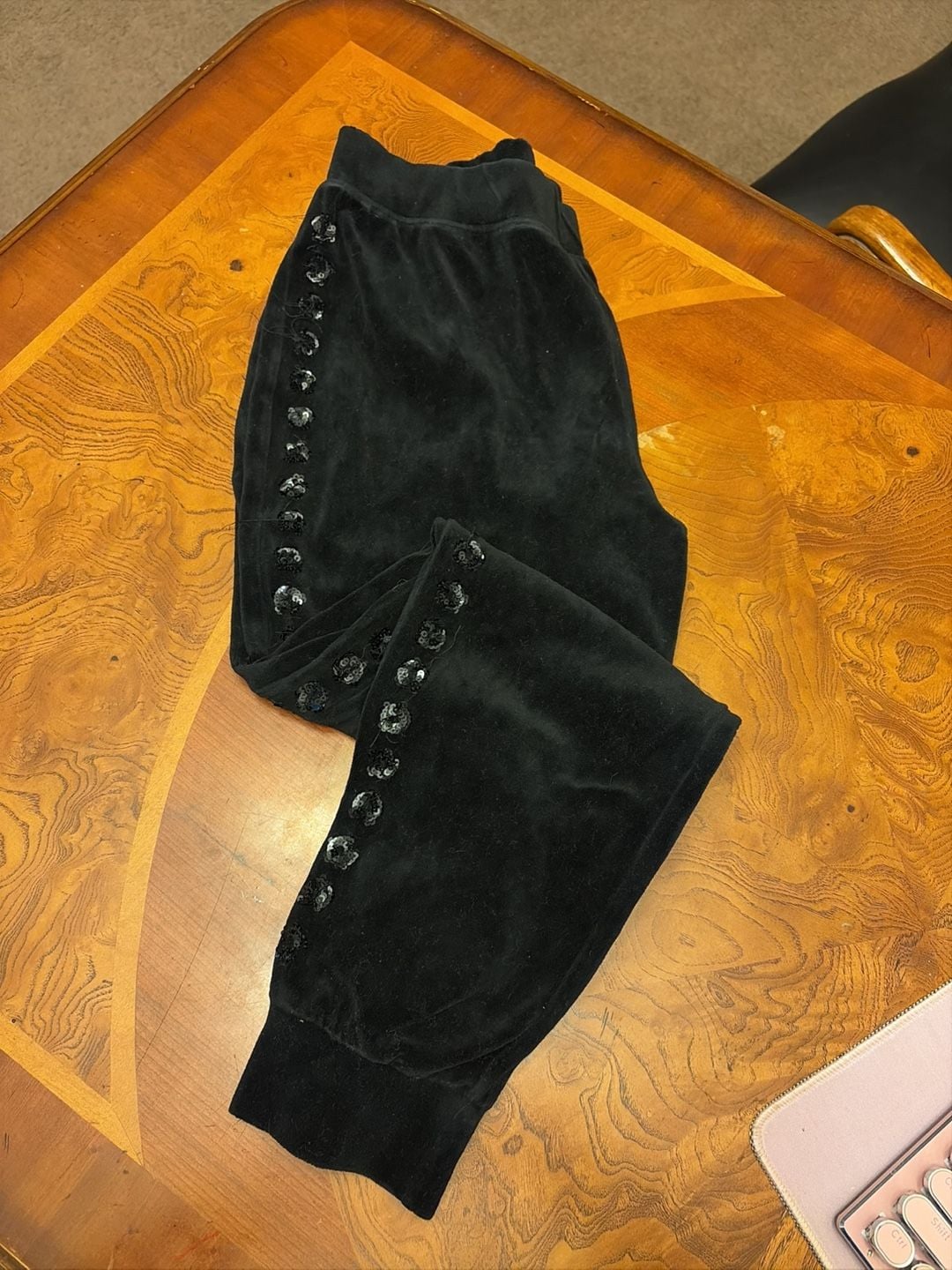 Juicy Couture Black Label Velour Joggers Size M Black Sequins 1