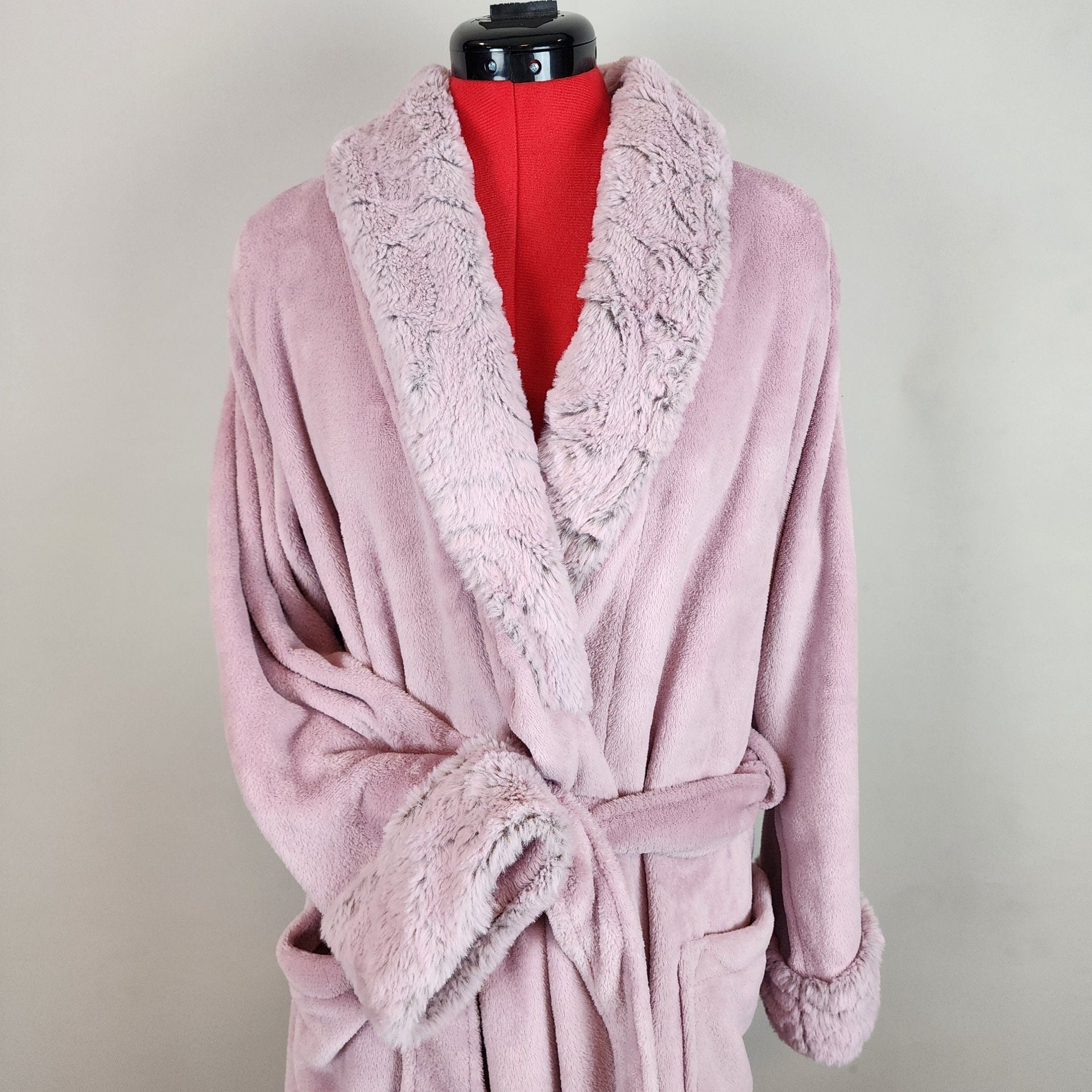 Carole Hochman Pink Faux Fur Trim Robe Medium Cozy Luxury Soft Lounge Core Gift 2