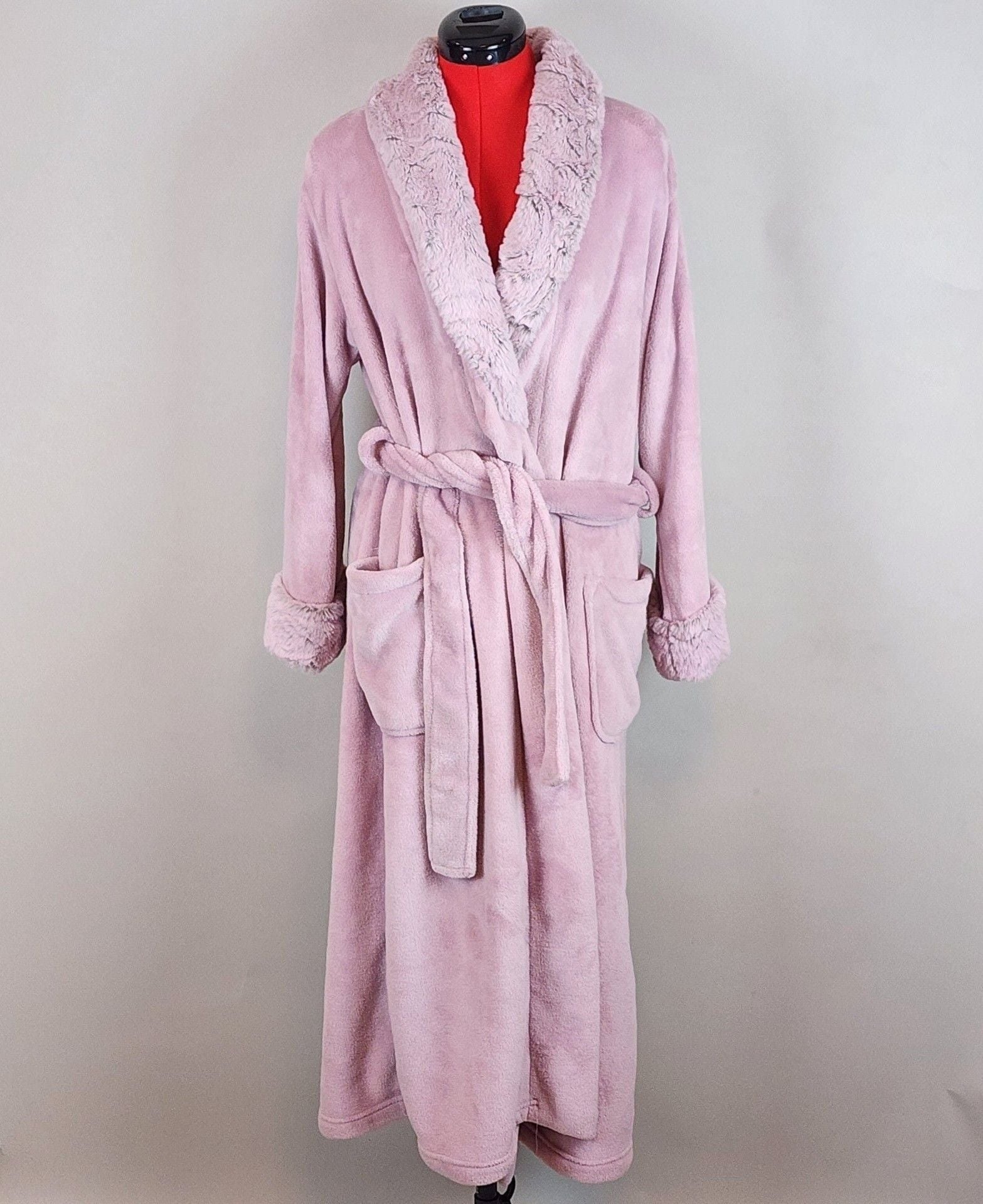 Carole Hochman Pink Faux Fur Trim Robe Medium Cozy Luxury Soft Lounge Core Gift 3