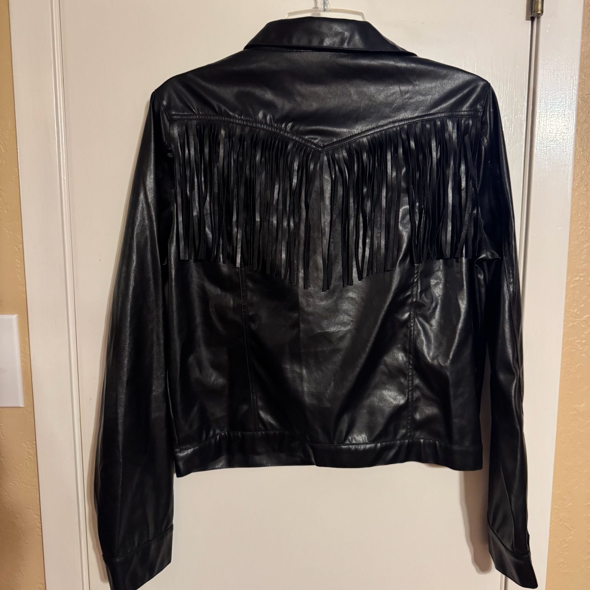 Rockin’ C Western Wear Womens M Black Faux Leather Fringe Jacket NWOT Cowgirl 3