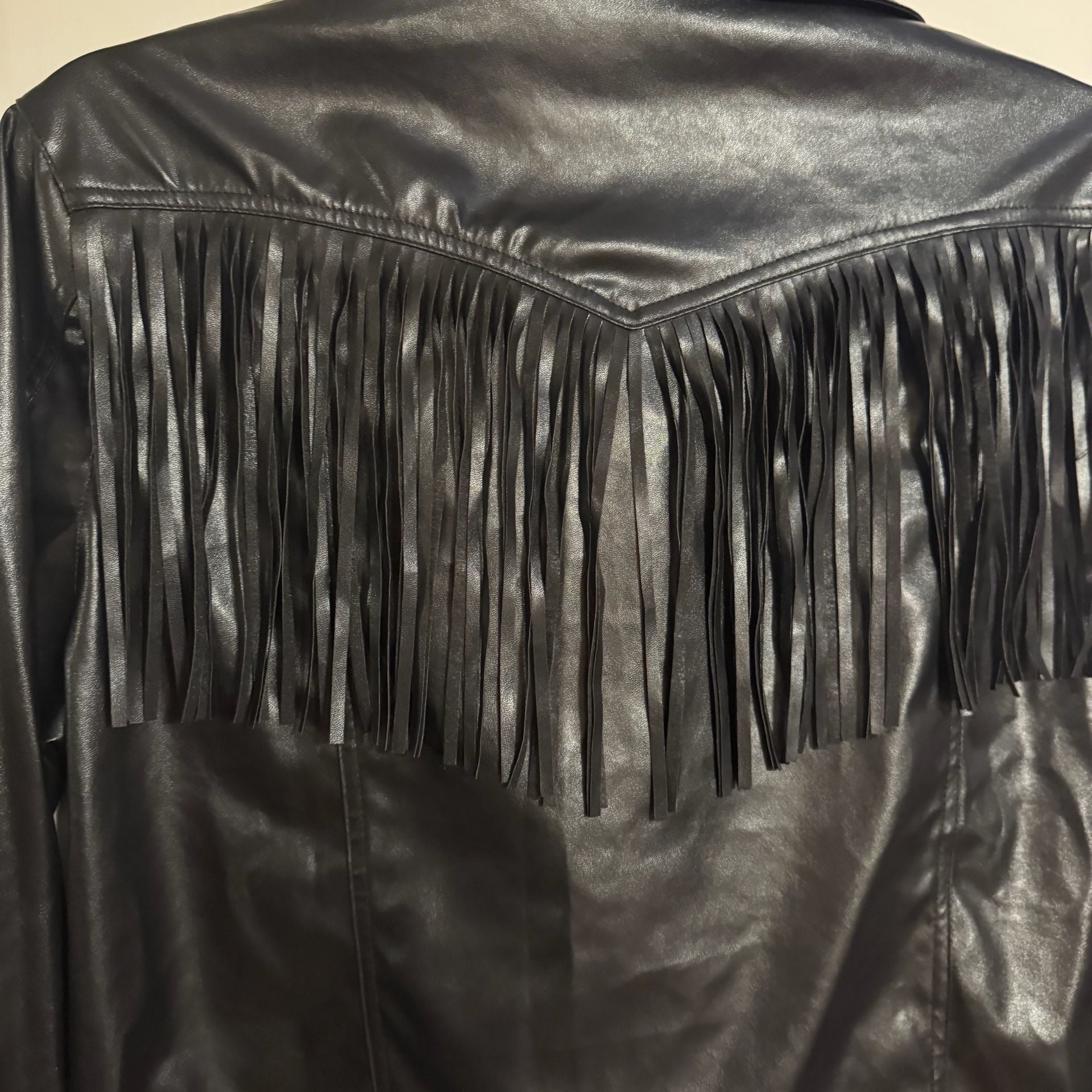 Rockin’ C Western Wear Womens M Black Faux Leather Fringe Jacket NWOT Cowgirl 5