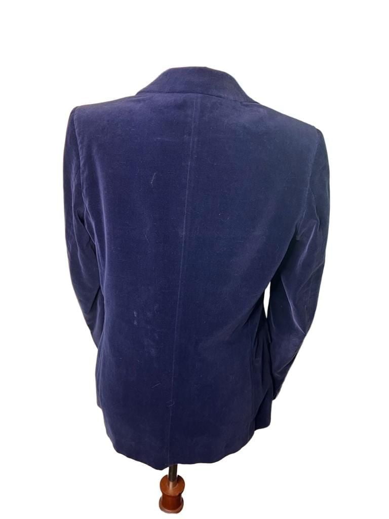 Hiatus Velvet Blazer Size 16 Blue Cotton Jacket 4